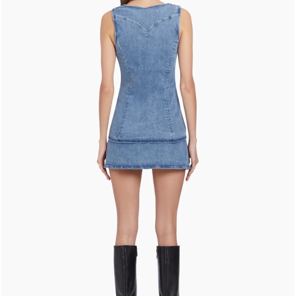 NWT Amanda Uprichard Kya Romper in Denim Classic Wash Blue Size XS - Picture 2 of 5